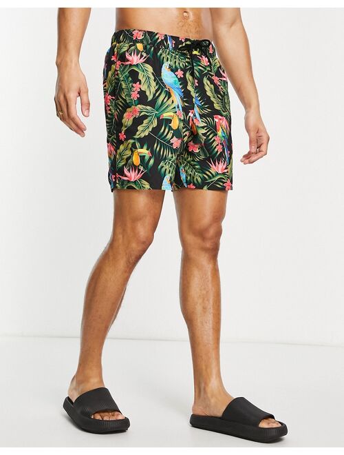 ASOS DESIGN swim shorts with tucan print mid length