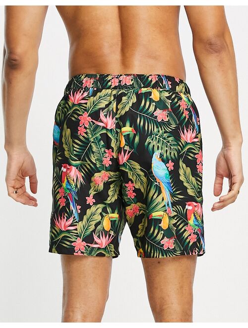 ASOS DESIGN swim shorts with tucan print mid length