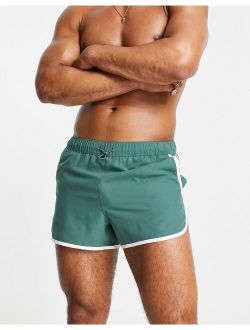 runner swim shorts with toggle and contrast binding in green