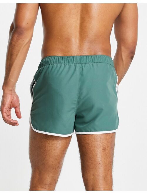 ASOS DESIGN runner swim shorts with toggle and contrast binding in green