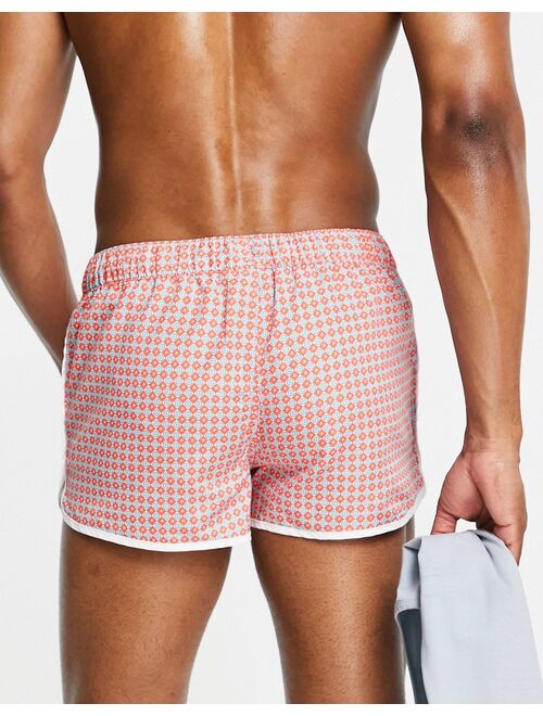 Jack & Jones Intelligence swim short in coral geo print