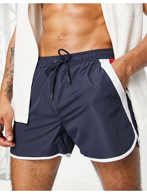 Brave Soul swim short with stripe detail in navy red and white