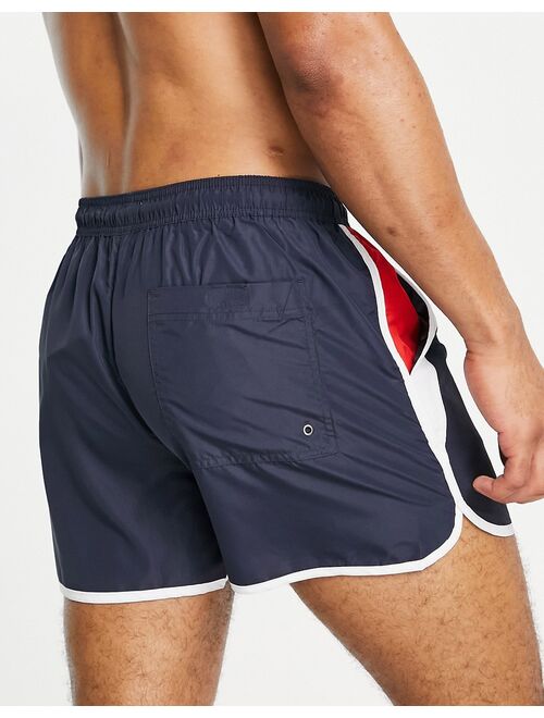 Brave Soul swim short with stripe detail in navy red and white