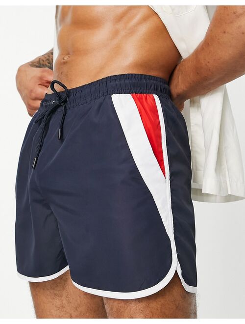 Brave Soul swim short with stripe detail in navy red and white