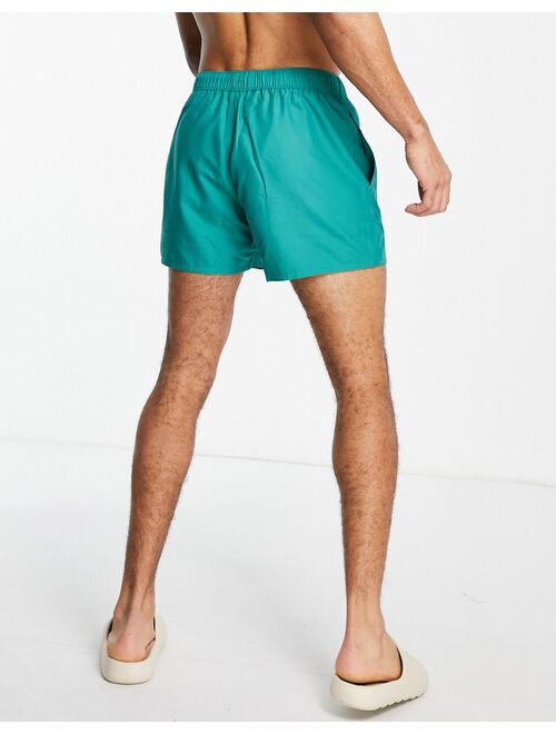 ASOS DESIGN swim shorts in beige and green short length save