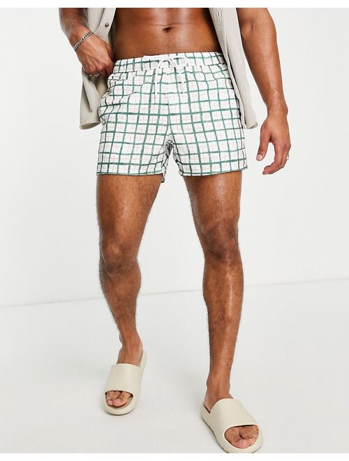 ASOS DESIGN swim shorts with hand drawn check print short length