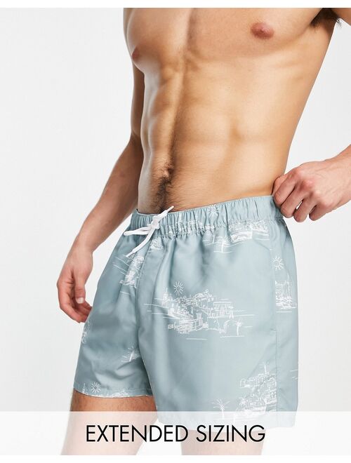 ASOS DESIGN swim shorts with scenic line print short length