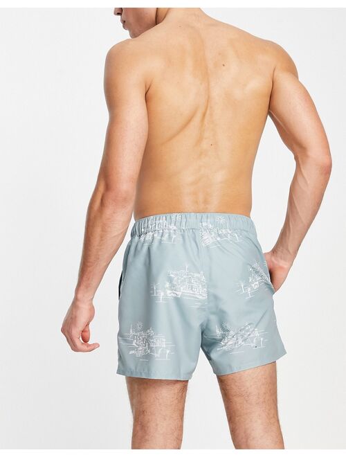 ASOS DESIGN swim shorts with scenic line print short length