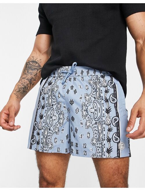 Topman bandana border swim shorts in blue