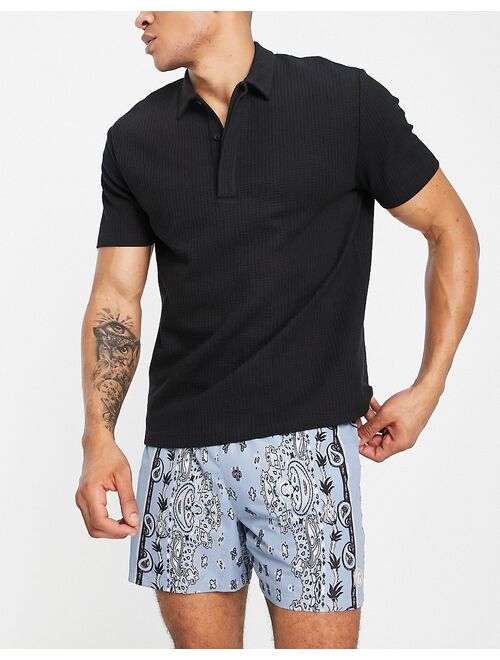 Topman bandana border swim shorts in blue