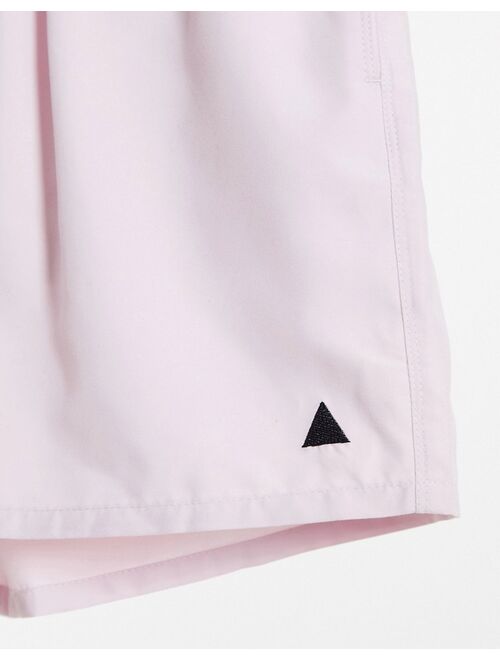 ASOS DESIGN swim shorts in pink with triangle embroidery short length