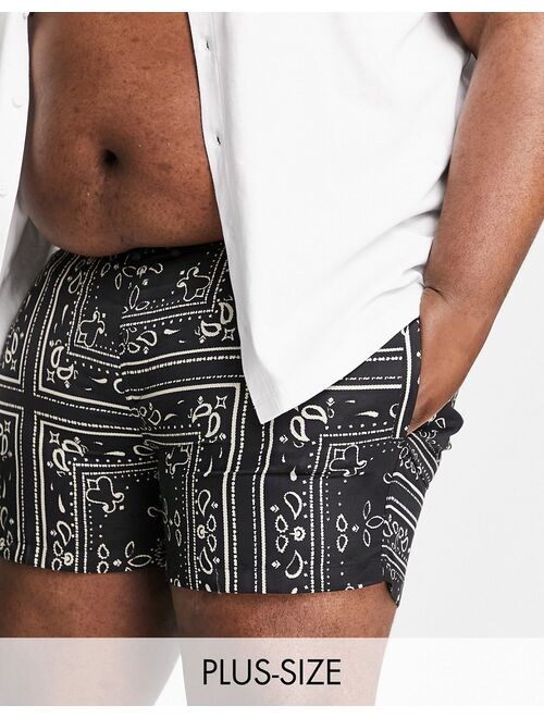 River Island Big & Tall paisley swim shorts in black