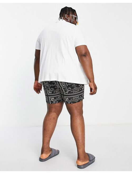 River Island Big & Tall paisley swim shorts in black