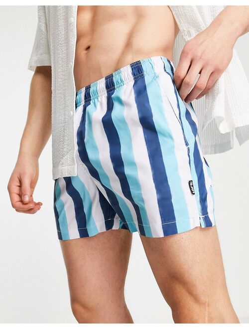 Bershka stripe swim shorts in blue