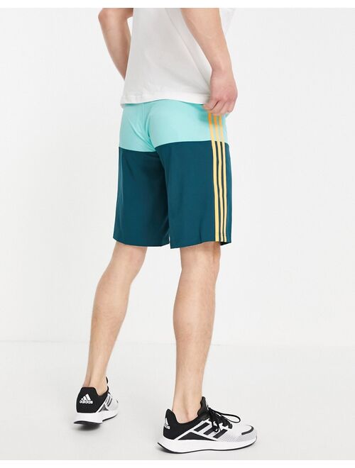 adidas performance adidas Training Performance 3 stripe tech boardshorts in green