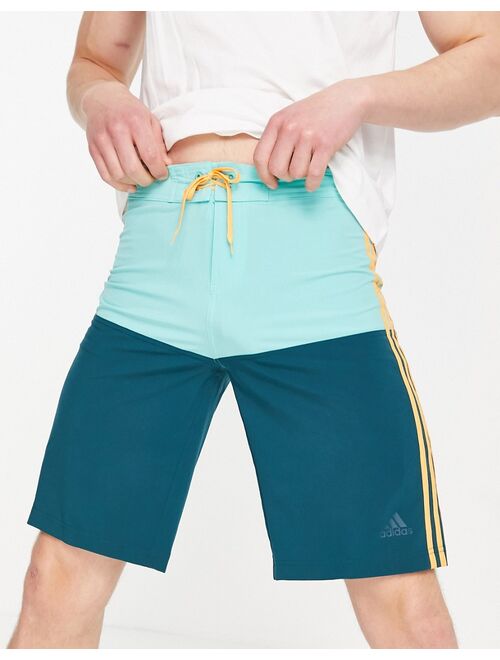 adidas performance adidas Training Performance 3 stripe tech boardshorts in green