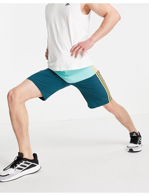 adidas performance adidas Training Performance 3 stripe tech boardshorts in green