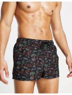 swim shorts in Vegas print in black super short length