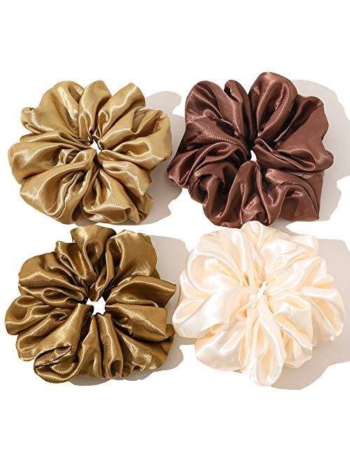 Ivyu Scrunchies Hair Ties for Women - Big Silk Satin Scrunchie Exra Large Jumbo Gaint Oversized Cute Scrunchy for Curl Thick Hair Ligas Para el Cabello De Mujer Decoratio