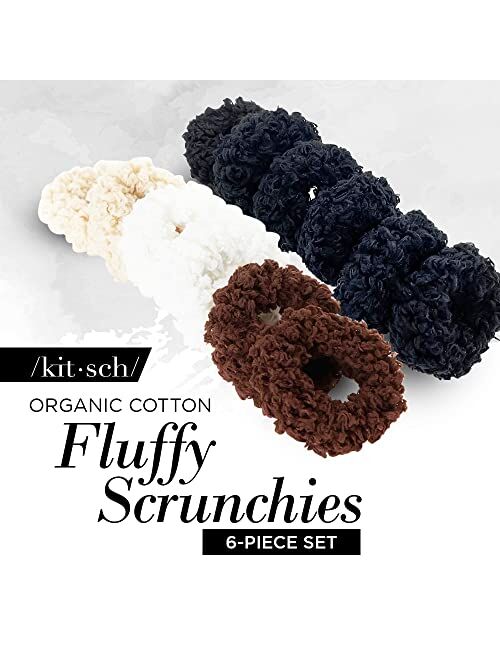 Kitsch Organic Cotton Knit Scrunchies, Hair ties, Ponytail, Hair accessoriese, 6pc Set