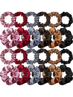 WILLBOND 24 Pieces Satin Hair Scrunchies Silk Elastic Hair Bands Skinny Hair Ties Ropes Ponytail Holder for Women Girls Hair Accessories Decorations