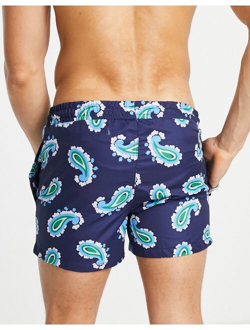 River Island oversized paisley swim shorts in navy