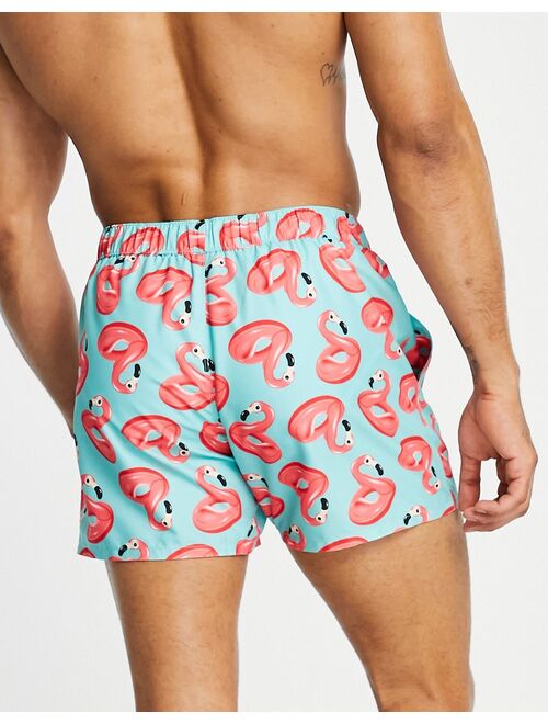 ASOS DESIGN swim shorts in flamingo print short length