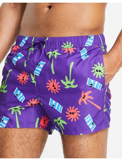 ASOS DESIGN swim shorts in beach print short length