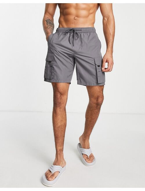 Topman cargo swim short in gray