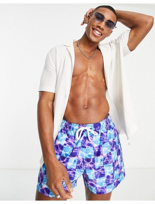 ASOS DESIGN swim shorts with check print short length