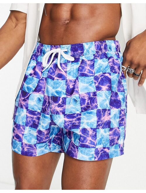 ASOS DESIGN swim shorts with check print short length