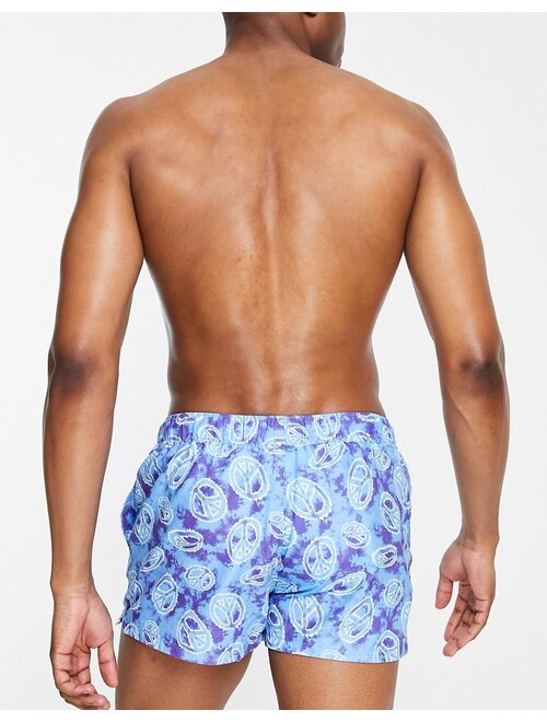 ASOS DESIGN swim shorts with peace sign print in super short length