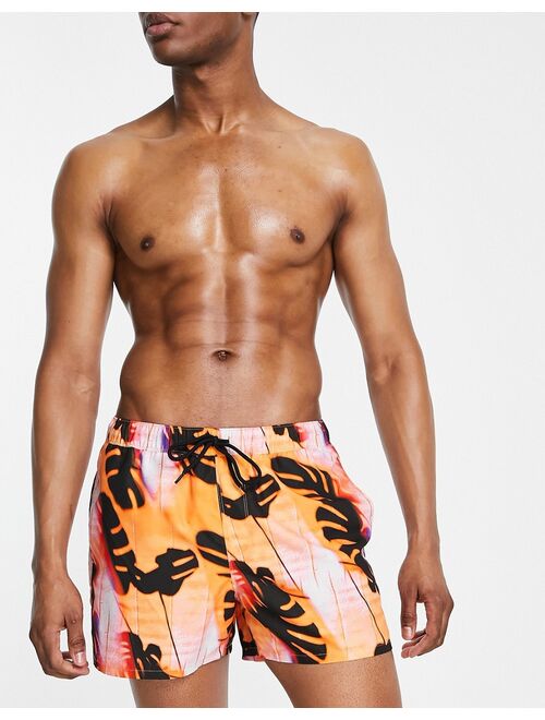 ASOS DESIGN swim shorts with abstract leaf print short length