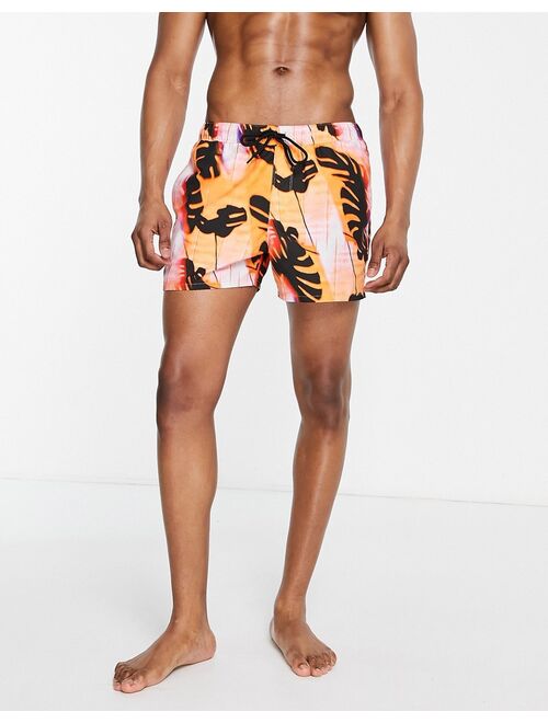 ASOS DESIGN swim shorts with abstract leaf print short length