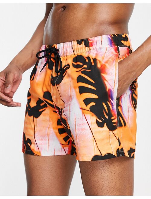 ASOS DESIGN swim shorts with abstract leaf print short length