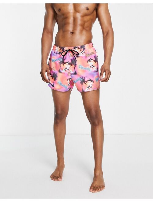 ASOS DESIGN swim shorts with bright whale print short length