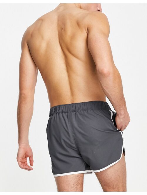 ASOS DESIGN runner swim shorts with smart fastening in gray