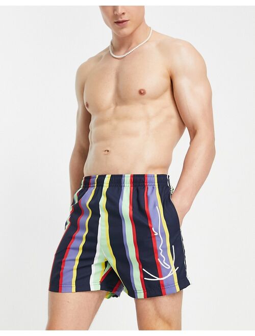 Karl Kani signature board shorts in multicolor pinstripe