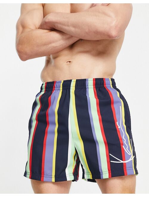 Karl Kani signature board shorts in multicolor pinstripe