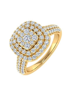 1 Carat Cushion Cut Halo Prong Set Diamond Engagement Ring in 10K Solid Gold