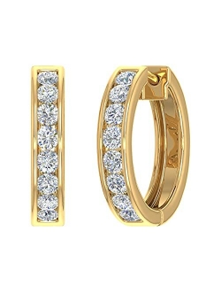 14K Gold Hoop Huggies Channel Set Diamond Earrings (I1-I2 Clarity, 1/2 Carat to 1 Carat)