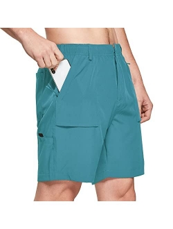 Men's 7" Casual Shorts for Summer Elastic Waist Quick Dry Lightweight Short with Cargo Hiking Fishing