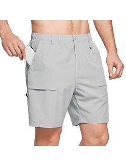 Men's 7" Casual Shorts for Summer Elastic Waist Quick Dry Lightweight Short with Cargo Hiking Fishing