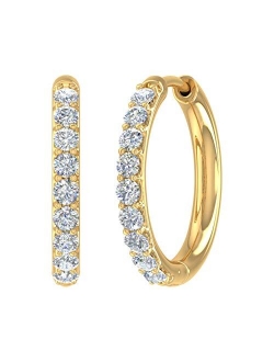 1/4 Carat to 1/2 Carat Round White Diamond Ladies Hoop Earrings in 10K Gold or 950 Platinum