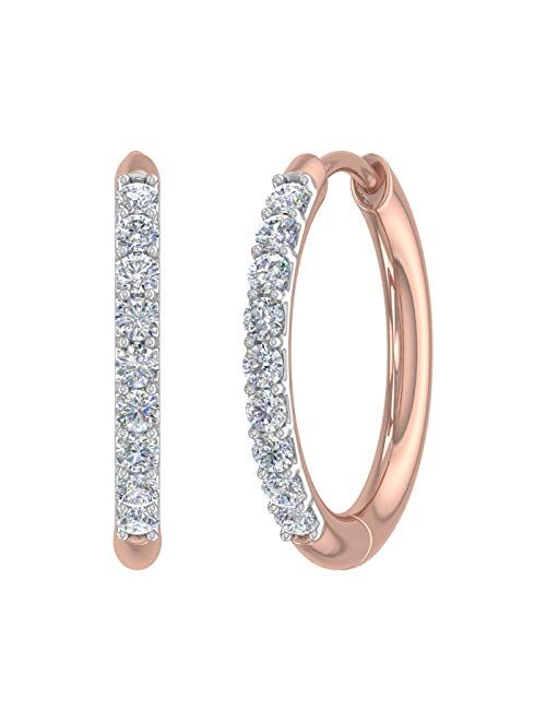 Finerock 1/4 Carat to 1/2 Carat Round White Diamond Ladies Hoop Earrings in 10K Gold or 950 Platinum