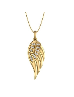 925 Sterling Silver or in 18K Yellow Gold over Sterling Silver Angel Wing Diamond Pendant Necklace (1/10 Carat)