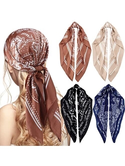 Syhood 4 Pieces 27 Inch Satin Headband Scarves Silk Feeling Bandana Boho Head Scarves for Women Girls