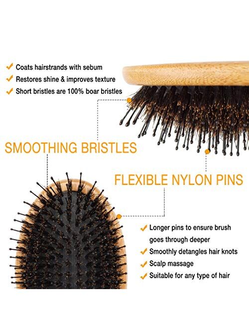 Belula Boar Bristle Hair Brush - Hair Brushes for Women & Mens Hair Brush, Detangler Brush, Hairbrush, Detangling Brush for Long, Curly or Any Type of Hair.