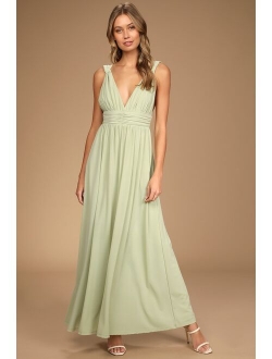 Mesmerized by Love Light Sage Mesh Lace-Up Maxi Dress