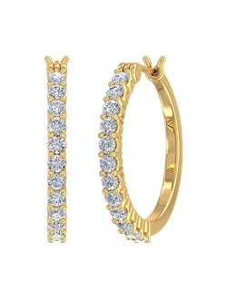 1/4 Carat to 3/4 Carat Natural Diamond Hoop Earrings in 10K Gold or 950 Platinum